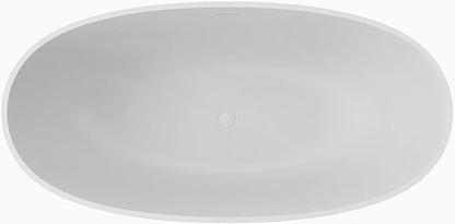 Premium 61" Solid Surface Freestanding Bathtubs, Repose-Grey Oval Stone Resin Tub with Overflow and Pop-up Drain