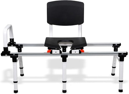 ShowerGlyde SG2 - FSA HSA Eligible | Sliding Transfer Bench for Toilet-Adjacent Tubs, Adjustable Height, Grab Bar, Extended Rails, Sliding Shower Chair with Commode Compatibility