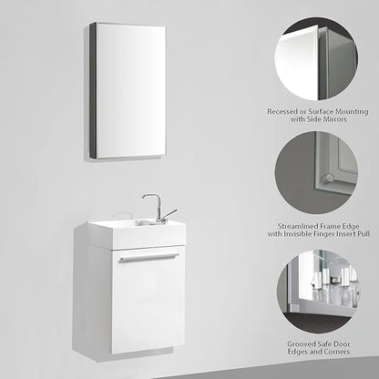 Blossom 15x26 Inch Aluminum Medicine Cabinet with Mirror – Recessed or Surface Wall Mounted Bathroom Storage with Adjustable Glass Shelves, Soft Close Hinges, Rust-Resistant and Modern Mirrored Design