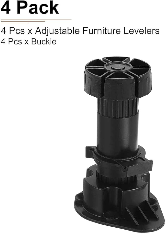 100x44mm(LxW) Adjustable Leveling Feet - 4Pack- Good for Furniture - Leveler Support Frame Replacement Legs - Black