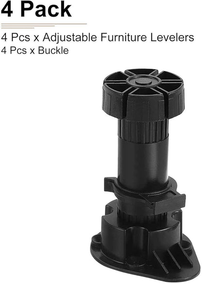100x44mm(LxW) Adjustable Leveling Feet - 4Pack- Good for Furniture - Leveler Support Frame Replacement Legs - Black