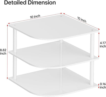 Plate Organizer for Cabinet Space Saver - Acrylic Corner Shelf for Dishes, Bowls, 3-Tier Kitchen Countertop Cabinet Organization, Dinner Plates Holder, and Small Shelf for Bathroom Storage - White