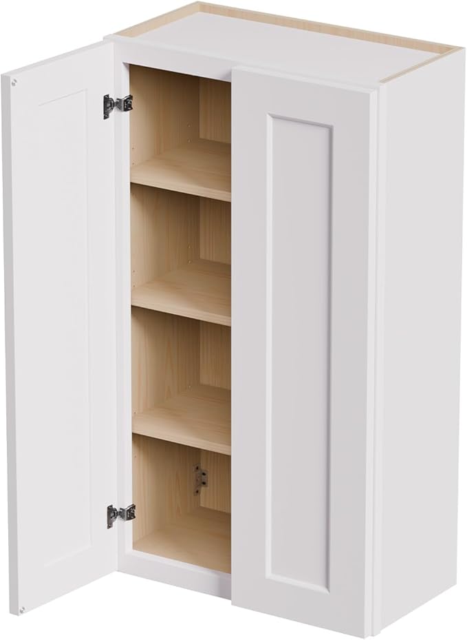Solid Wood Kitchen Wall Cabinets, 24 Inch Wide Over The Toilet Storage Cabinet, Bathroom Organizer Cabinets with 2 Shaker Door & 3 Shelves, Easy Assembly for Dining Room, Laundry - White