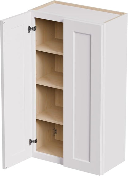 Solid Wood Kitchen Wall Cabinets, 24 Inch Wide Over The Toilet Storage Cabinet, Bathroom Organizer Cabinets with 2 Shaker Door & 3 Shelves, Easy Assembly for Dining Room, Laundry - White