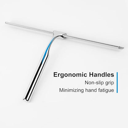 Shower Squeegee for Glass Doors, 12" Stainless Steel Squeegees for Shower Doors, Bathroom, Window and Car Glass, All-Purpose Cleaning Squeegee with Matching Hooks Holder, 1 Replacement Squeegee Blade