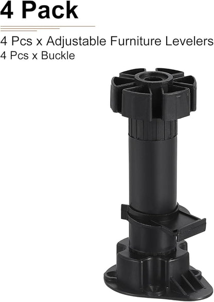 120x46mm(LxW) Adjustable Leveling Feet - 4Pack- Good for Furniture - Leveler Support Frame Replacement Legs - Black