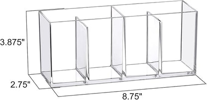 Amazing Abby - Glamour - 2-Pack Acrylic 4-Compartment Makeup Organizer, Transparent Plastic Makeup Brush Holder, Perfect Bathroom Vanity Storage Solution for Makeup Brushes, Eyebrow Pencils, and More
