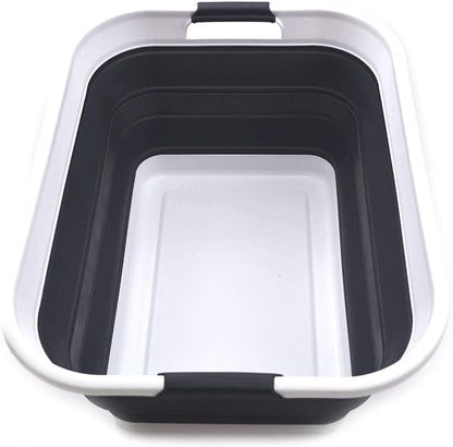 SAMMART 42L(11 gallon) Collapsible Plastic Laundry Basket-Foldable Pop Up Storage Container-Portable Washing Tub-Space Saving Basket,Water capacity 34L(9 gallon) (1 Rectangular - strengthen, Black)
