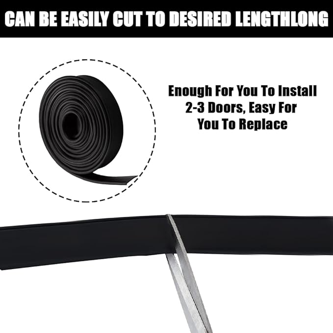 Shower Bottom Waterproof Door Rubber Sweep Trim Black Seal for Home Bathroom, 108 x 13/16 x 5/32 Inch Tee Insert Shape