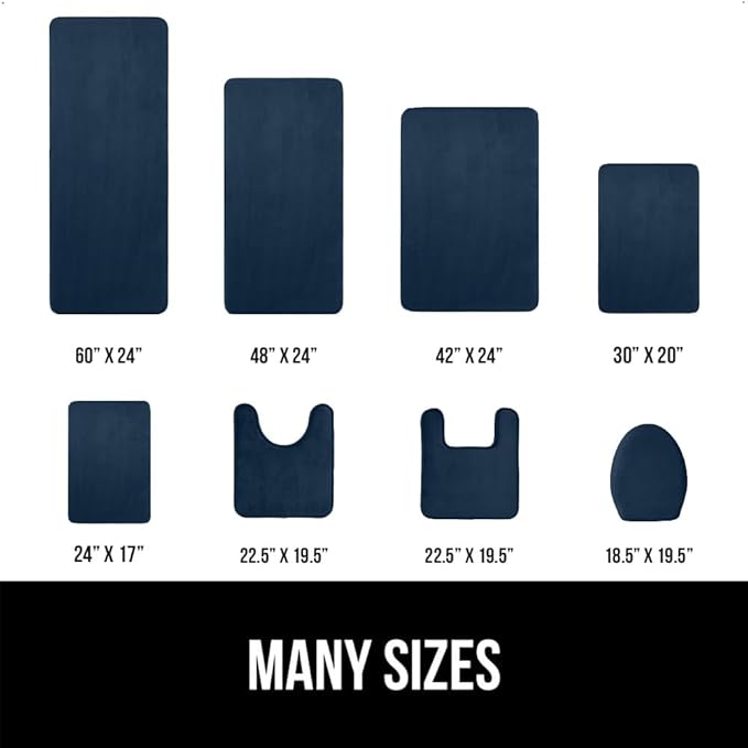 GORILLA GRIP Memory Foam Bath Rugs, Soft Absorbent Velvet Bathroom Mats, Durable Dots on Underside, Machine Washable Bathmat, Carpet Rug Room Decor for Shower Floor, 60x24 Mat, Navy Blue