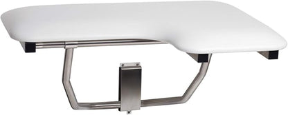 Seachrome Lift-Assist Shower Seat, L-Shaped Left-Hand, ADA, Wall Mount, Padded White Naugahyde