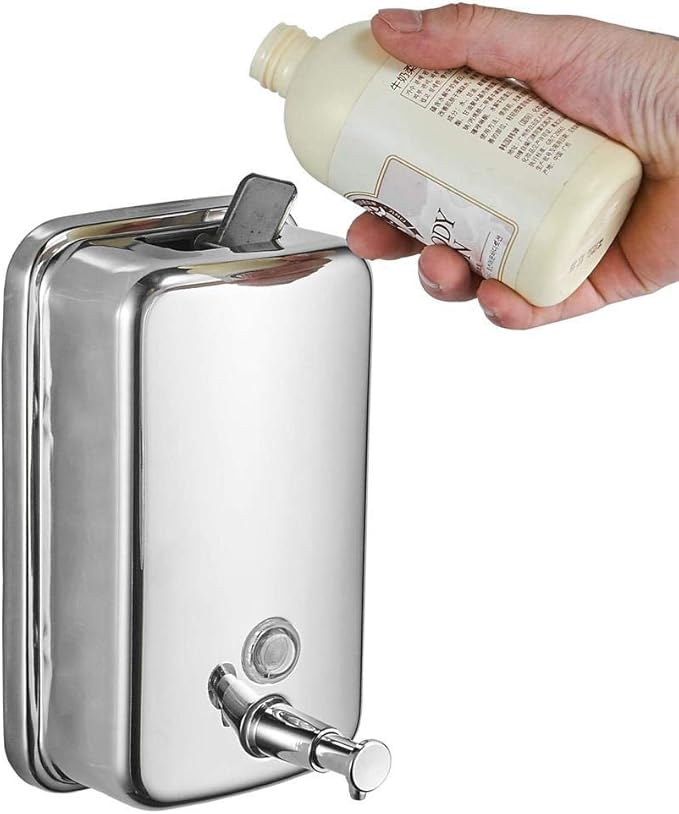 Wall Mounted Soap Dispenser for Bathroom Commercial Wall Liquid Dispenser Stainless Steel Hand Sanitizer Dispenser for Kitchen Garage Office Hotels Restaurants or Home Use 500ml (Chrome Silver)