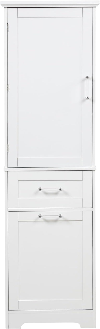Favfurish 68" Tall Bathroom Storage Cabinet with Door and 2 Drawer,Modern Linen Cabinets w/Adjustable Shelf & Magnetic Door Stopper,Freestanding Organizer for Bath Room,Study,Office,Kitchen White