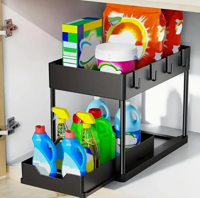 Over Sink Shelf Organizer 1pack, Black - Space Saving Sink Shelf Rack, No Drill Easy Installation, Heavy Duty Rustproof for Kitchen Bathroom Storage Accessories
