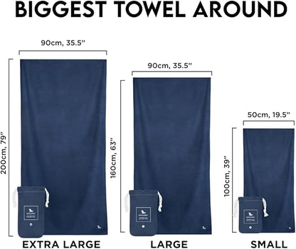 Dock & Bay Beach Towel - Quick Dry, Sand Free - Compact, Lightweight - 100% Recycled - Includes Bag - Essential - Deep Sea Navy, Extra Large (200x90cm, 78x35)
