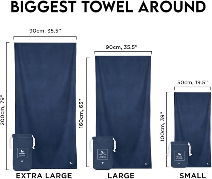 Dock & Bay Beach Towel - Quick Dry, Sand Free - Compact, Lightweight - 100% Recycled - Includes Bag - Essential - Deep Sea Navy - Large (160x90cm, 63x35)