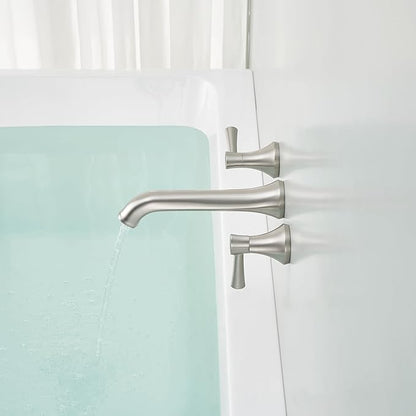 Wall Mount Tub Filler Brass Tub Faucet Brushed Nickel Bathroom Bathtub Faucets with 2 Handles