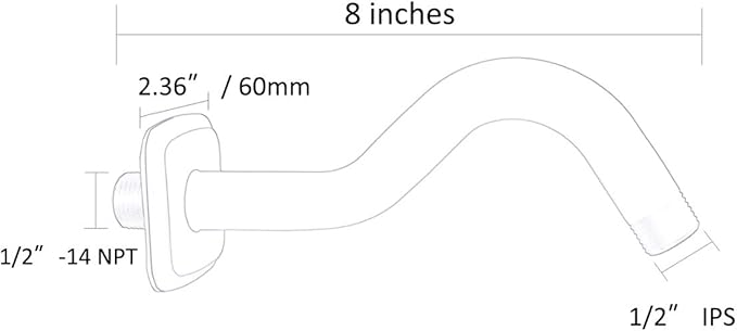 TRUSTMI Curved Shower Arm with Flange, 8-inch S-Shape Stainless Steel Top Shower Head Extension Replacement, Wall Mounted, Matte Black
