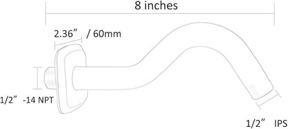 TRUSTMI 8-Inch Angled Shower Arm with Flange for Shower Head, Wall Mounted Stainless Steel Extension Tube Replacement, Chrome