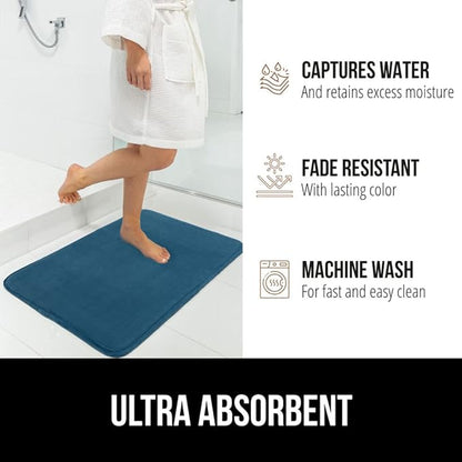 GORILLA GRIP Memory Foam Bath Mat, Soft Absorbent Velvet Bathroom Mats, Durable Dots on Underside, Machine Washable Bathmat, Carpet Rug Room Decor for Shower Tub Floor RV, 24x17 Rugs, Blue