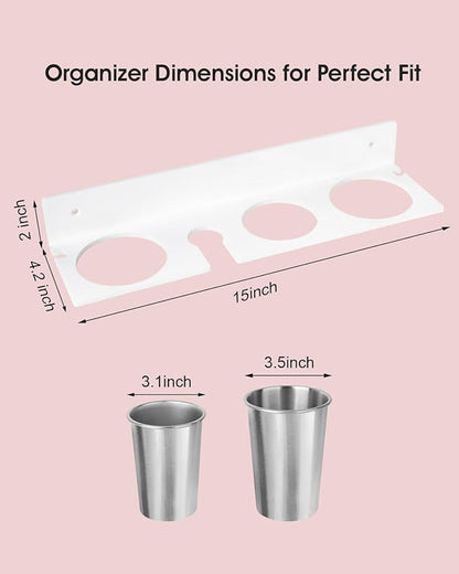 Hair Tool Organizer, Hair Dryer Holder with Heatproof Steel Cups, Acrylic Vanity Organizer for Curling Iron, Flat Iron & Hair Brushes, Perfect for Bathroom (White, Oversized)