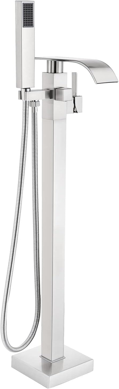 Senlesen Stainless Steel Bathroom Free Standing Tub Filler Faucet Brushed Nickel Freestanding Bathtub Faucets with Handheld Shower Mixer Taps