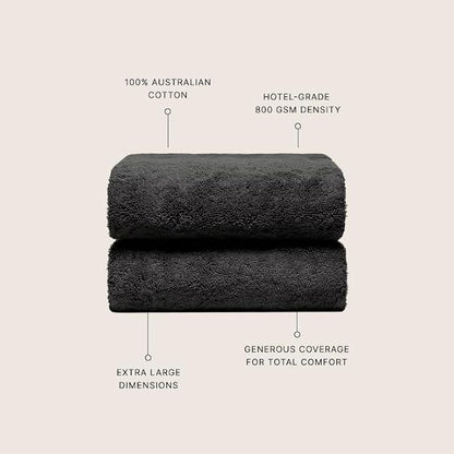 Italic Ultraplush 100% Australian Cotton Bath Sheets - Set of 2 Luxury Extra Large Heavy Duty Bath Sheets, 800GSM Plush and Absorbent, Bath Sheets for Hotels, Bath, Gym & Spa (Charcoal)