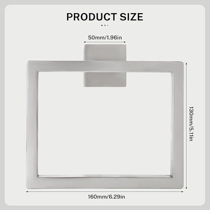 2-Piece Brushed Nickel Square Towel Ring,Modern Hand Towel Holder for Bathroom,Stainless Steel Towel Hangers Wall-Mounted Towel Rack