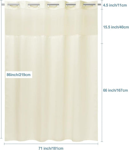 Ivory Long Hotel Shower Curtain with Detachable Liner - 230GSM Waffle Textured,Hotel Grade,Spa Like Bath Curtain,71W x 86H