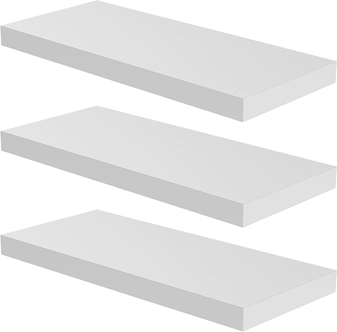 Floating Shelf, Set of 3 Wall Shelf, 36 in W x 12.75 in D x 2 in H Wooden Floating Wall Shelf with Invisible Brackets for Living Room/Bedroom/Bathroom/Kitchen Storage and Decor, White