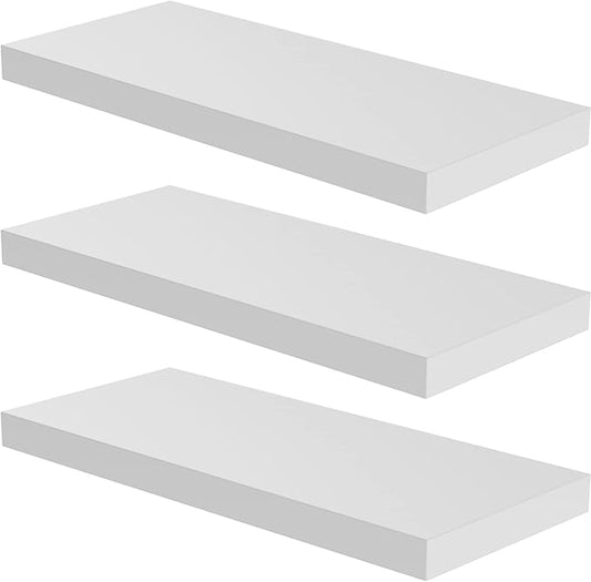 Floating Shelf, Set of 3 Wall Shelf, 36 in W x 12.75 in D x 2 in H Wooden Floating Wall Shelf with Invisible Brackets for Living Room/Bedroom/Bathroom/Kitchen Storage and Decor, White