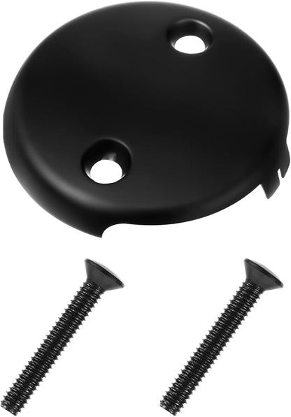 Black Tub Overflow Cover, 3-1/8" Universal Two-Hole Tub Bathtub Drain Cover Two Hole Bathtub Overflow Drain Covers Plate with Two Matching Screws Stainless Steel 2 Hole Bathtubs Covers Faceplate