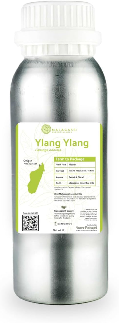 Ylang Ylang Essential Oil - Direct from Malagassi Essential Oils Madagascar - Steam Distilled - Aceite de Ylang Ylang for Aromatherapy, Diffuser, DIY Candle and Soap Making - 2lbs