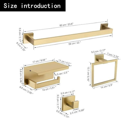 10 Pack Brushed Gold Bathroom Hardware Set - SUS304 Stainless Steel Wall-Mounted Towel Bar, Holder & Racks, 23.6 Inch
