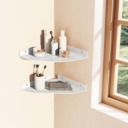 Shower Caddy Hanging Storage Rack Kitchen, Corner Shelf Bathroom Shelves, Metal Floating Shelves for Wall Mounted, Bath Shelving White 12x8.6 inch(31x22cm)