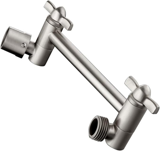 BRIGHT SHOWERS Brass Shower Arm Extender for Rain and Handheld Shower Head, 5 Inch Universal Shower Head Extension Arm, Height & Angle Adjustable, Brushed Nickel