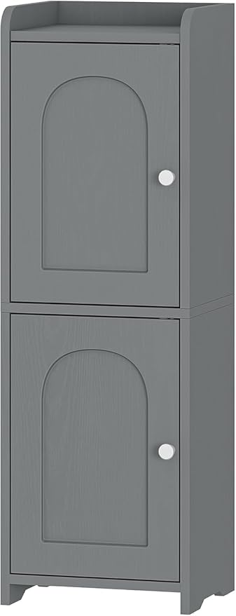 Bathroom Storage Cabinet, Corner Floor Cabinet with 2 Doors and Adjustable Shelf, Narrow Toilet Paper Cabinets, Bathroom Organizer for Small Spaces, 7.9" D x 9.8" W x 29.5" H Gray