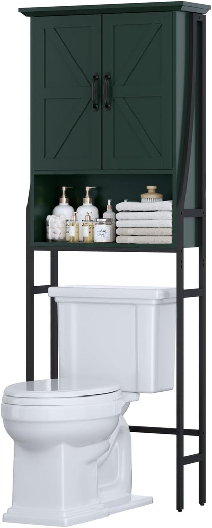 Over The Toilet Storage Cabinet, Over Toilet Bathroom Organizer with Barn Doors Above Toilet Storage Cabinet Spacesaver Behind Toilet Bathroom Organizer (Forest Green)