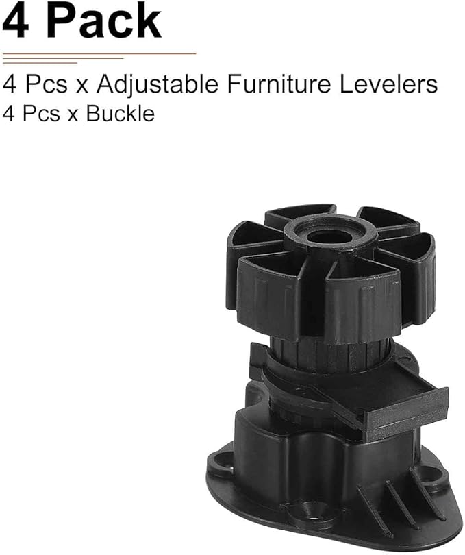 60x46mm(LxW) Adjustable Leveling Feet - 4Pack- Good for Furniture - Leveler Support Frame Replacement Legs - Black