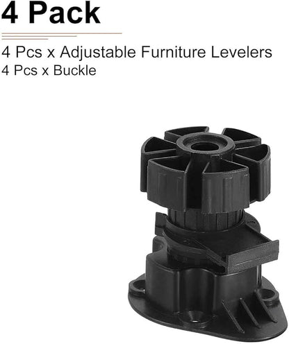 60x46mm(LxW) Adjustable Leveling Feet - 4Pack- Good for Furniture - Leveler Support Frame Replacement Legs - Black