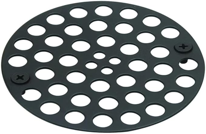 4" Black Screw-in Shower Strainer - 3-⅜” Screw Hole Spacing - 4 Inch OD Drain Cover - Solid Brass - Professional Grade and Lasting Durability - Matte Black Grate - Screws Included