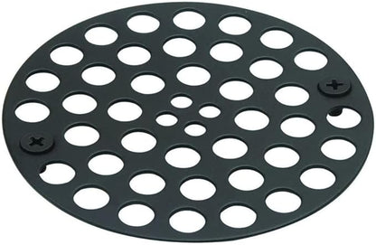 4" Black Screw-in Shower Strainer - 3-⅜” Screw Hole Spacing - 4 Inch OD Drain Cover - Solid Brass - Professional Grade and Lasting Durability - Matte Black Grate - Screws Included