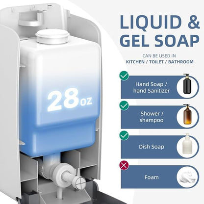 Soap Dispenser Wall Mount 28oz Commercial Hand Soap Dispenser for Bathroom Liquid Gel Hand Sanitizer Dispenser No Drilling Black