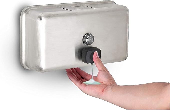 Alpine Commercial Wall-Mounted Soap Dispenser – Stainless Steel, Liquid, Manual Pump, ADA Compliant, 1200ml for High-Traffic Bathrooms (Horizontal)
