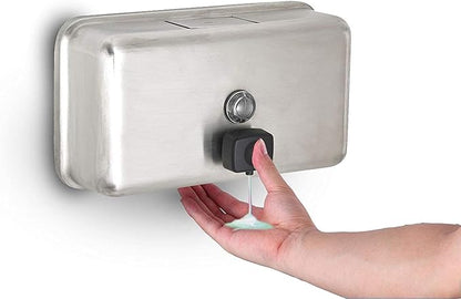 Alpine Commercial Wall-Mounted Soap Dispenser – Stainless Steel, Liquid, Manual Pump, ADA Compliant, 1200ml for High-Traffic Bathrooms (Horizontal)