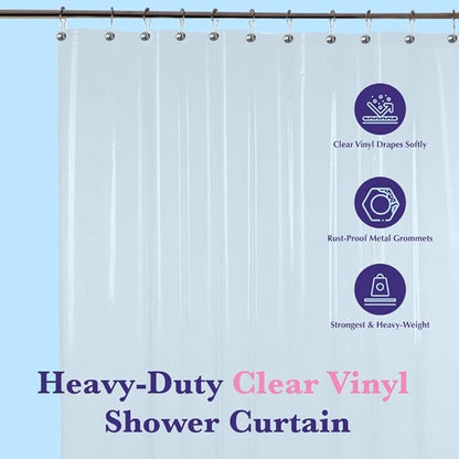 Epica Shower Curtain – Strongest Heavy-Duty Clear Vinyl 72x72 Shower Curtain Liner – Stain & Soap Scum Resistant with Rust-Proof Metal Grommets (Clear)