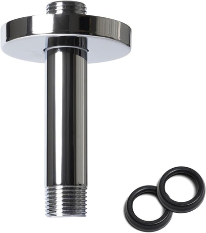 4 Inch Shower Arm with Flange, Ceiling Mounted Shower Head Extension Arm, 1/2 NPT Straight Arm for Rain Shower Head, Stainless Steel Shower Head Extension Replacement Pipe Arm,Chrome
