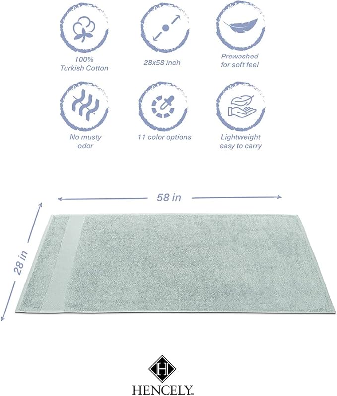Hencely Premium Bath Towel Set of 4-28x58 Inches - High Absorbency, Quick Drying - 100% Soft Turkish Cotton Towels - Ideal for Home, Bathroom, Hotel, Spa, and Gym - Light Green