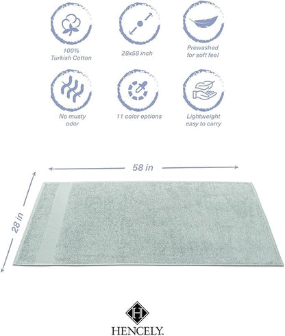 Hencely Premium Bath Towel Set of 4-28x58 Inches - High Absorbency, Quick Drying - 100% Soft Turkish Cotton Towels - Ideal for Home, Bathroom, Hotel, Spa, and Gym - Light Green