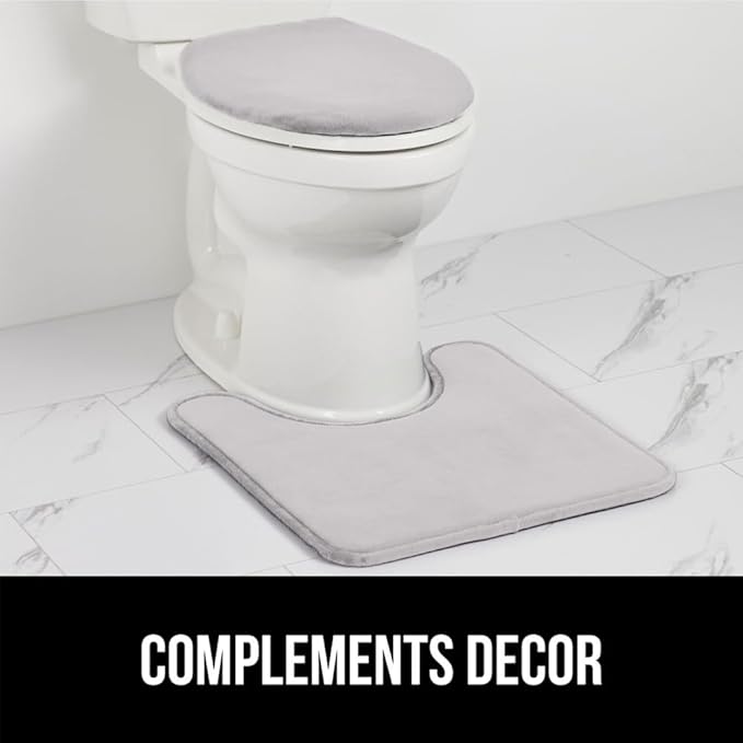 GORILLA GRIP Thick Memory Foam Toilet Rug for Bathroom, U Shaped Washable, Soft Absorbent Velvet Topside Floor Mats, Machine Wash, Cushioned Luxury Rugs for Bath Room, 22.5 x 19.5 Light Gray